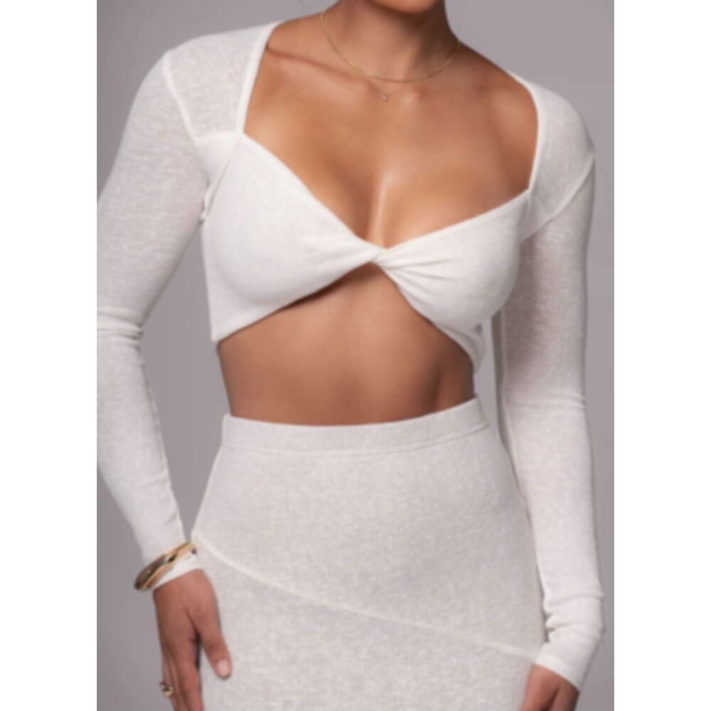 Jluxlabel Long Sleeve Cutout Twist Front Top Ivory Size Extra Large